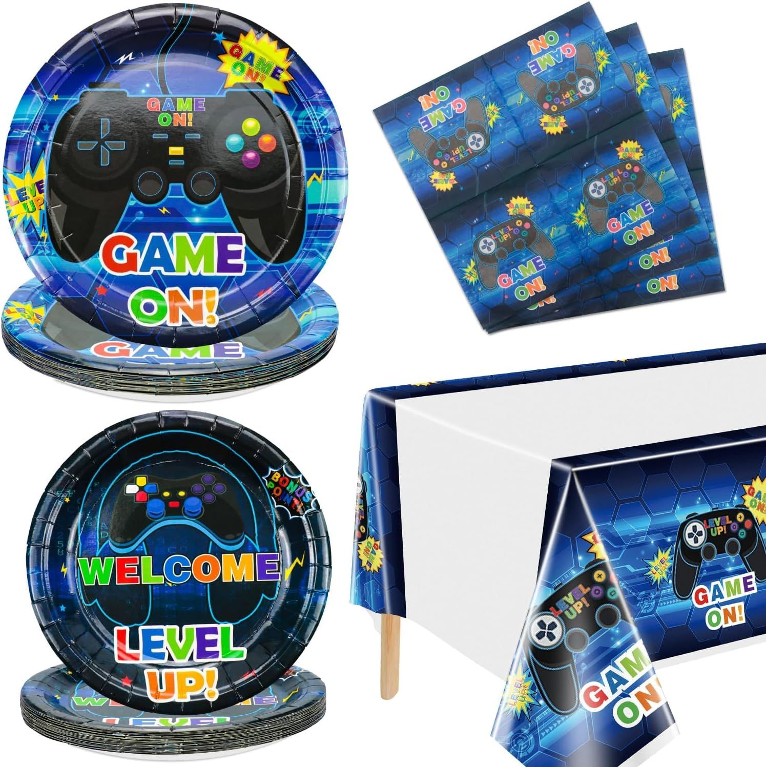 Ershi-Fournitures De Fête Pour Jeux Vidéo Serve 20-61pcs Assiettes Serviettes Nappes Pour Garçons Gamer Gaming Controller Party Su[10997]