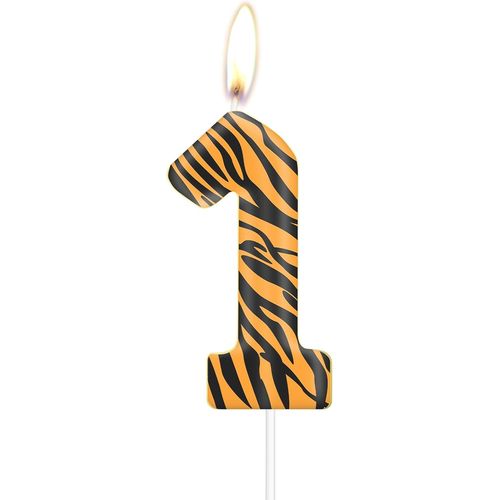 Ershi-Bougies D'anniversaire En Forme De Tigre En Forme De Chiffre 1 Pour Filles Et Garçons, Bougies Imprimées À Rayures Noires Et[9650]