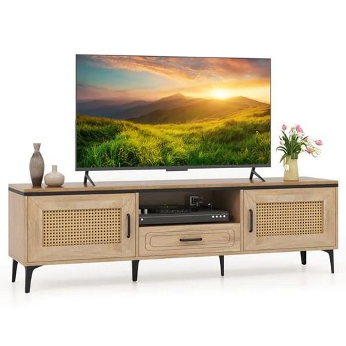 Costway 65" Meuble Tv Avec 2 Armoires Et Tiroir De Rangement, Compartiment, Pour Salon, Chambre, 150 X 37 X 44 Cm