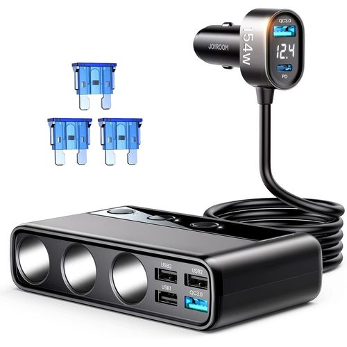 Ershi-9-En-1 Adaptateur Allume-Cigare, 210w Dc 12v/24v Prise Allume Cigare Usb C, Qc 3.0 & 5 Ports Pd3.0 36w Chargeur Voiture, Aff[4549]