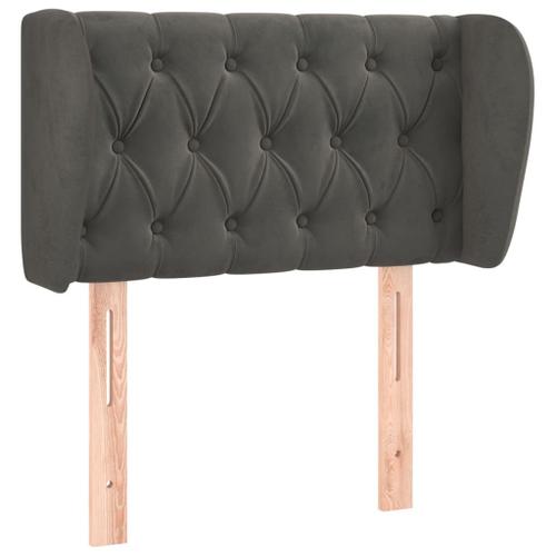 Tête De Lit Accessoire Couchage Chambre À Coucher Meuble Avec Rebord Latéral Capitonné 83 X 23 X 78/88 Cm Tissu Velours Gris Foncé Tdl0204877