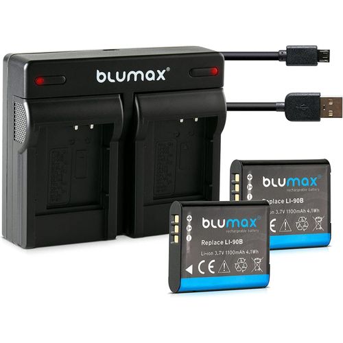 Lot de 2 batteries pour Olympus Li-90b / Li-92b 1100 mAh + double chargeur USB | remplace Olympus XZ-2 Tough TG-1 TG-2 TG-3 TG-4 TG-5 SH-50 SH-60 SP-100 EE Traveller SH-1 SH-2