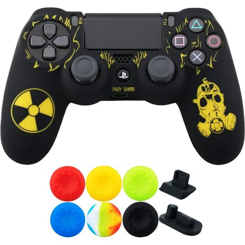 1 X Silicone Gravure Laser Protecteur Couverture Peau + 6 Thumb Grips Et Bouchons Anti-Poussière Pour Manette Ps4/Slim/Pro Tomber