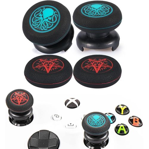 Fps Bâton Prises De Pouce Thumbstick Grip Et Prolongateur Impression Caoutchouc Silicone Poignée Couvrir 4 Ensembles Pour Manette Xbox Series X/S Et Xbox One (Cthulhu Abyss Bleu+Rouge Démon)
