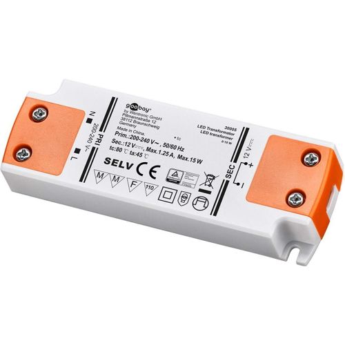 Transformateur LED 230V sur 12V - Transformateur LED basse tension pour éclairage LED - charge totale jusqu'à 15 W - 103 x 35,5 x 16 mm, blanc/orange