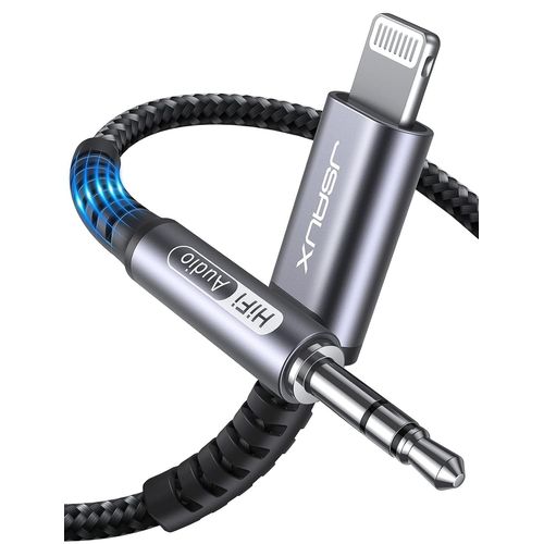 Câble AUX iPhone Auxiliaire Audio Voiture 1Mètre [Certifié Apple MFi] Câble Lightning Jack vers 3.5mm Compatible Avec iPhone 12/12 Pro Max/11/11 Pro Max/X/XR/8/7/ Casque/Autoradio- Gris