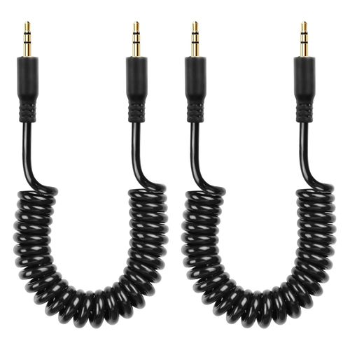 Lot de 2 câbles audio 2,5 mm TRS 3 broches mâle vers mâle stéréo auxiliaire spirale pour caméscope, appareil photo, télécommande d'appareil photo, casque, blaster infrarouge et émetteur