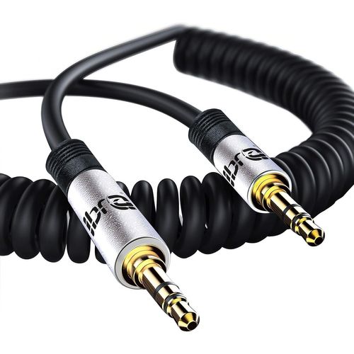 Câble Jack 3.5mm Audio Stéréo Auxiliaire Mâle vers Mâle Plaqué - 1m - Spirale - Argent
