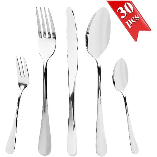 Set De Couverts Pour 6 Personnes, 30 Pièces Couverts Avec Couteau, Fourchette, Couverts De Table Polis Miroir, Couverts Lavables Au Lave-Vaisselle, Couverts En Acier Inoxydable Pour La Maison