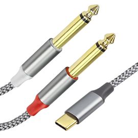 Câble USB C vers 6,35 mm type C vers double 6,35 mm 1/4"" TS Câble audio AUX Y Câble répartiteur type C mâle vers 1/4 mâle Câble audio pour amplificateur, haut-parleur 2 m (type C vers double