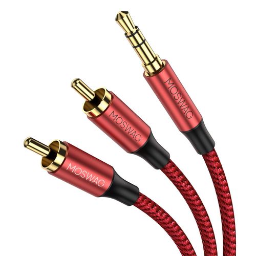 Câble RCA Jack Audio, 3.5mm Mâle vers 2 RCA Mâle Y Auxiliaire Audio Stéréo Nylon Tressé Câble, Compatible Smartphone, PC, Autoradio, Home Cinéma, Amplificateur, Chaîne HiFi,TV etc