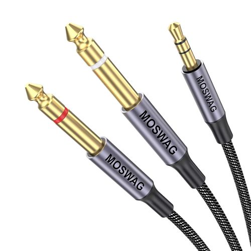3,5 mm 1/8 ""fiche TRS vers 2X 6,35 mm 1/4"" fiche TS Mono-Stereo-Y-Splitter câble compatible 3M pour systèmes stéréo domestiques, ordinateurs portables,enregistreurs-mixeurs audio, MP3, etc