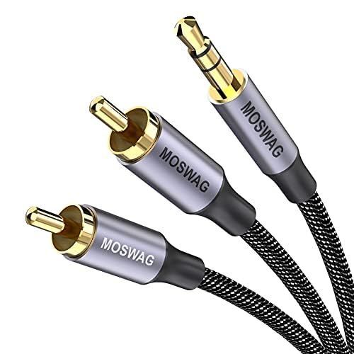 Câble RCA Jack Audio, 3.5mm Mâle vers 2 RCA Mâle Y Auxiliaire Audio Stéréo Nylon Tressé Câble, Compatible Smartphone, PC, Autoradio, Home Cinéma, Amplificateur, Chaîne HiFi,TV etc