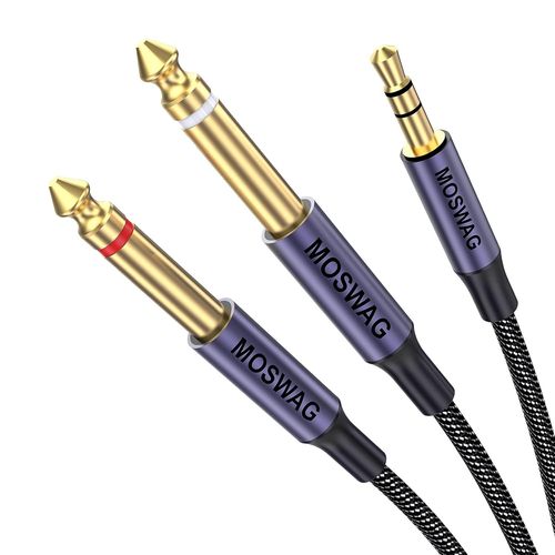 3,5 mm 1/8 ""fiche TRS vers 2X 6,35 mm 1/4"" fiche TS Mono-Stereo-Y-Splitter câble compatible pour systèmes stéréo domestiques, ordinateurs portables,enregistreurs-mixeurs audio, MP3, etc 10M