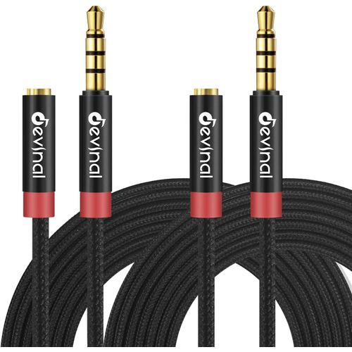 Lot de 2 câbles d'extension TRRS 3,5 mm pour casque audio stéréo 3,5 mm femelle 4 pôles vers mâle, connecteur audio stéréo mini-jack 2 m
