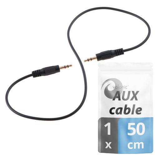 cable audio court - 50cm - câble auxiliaire 3,5mm - male male - cable jack pour voiture, TV, PC - noir - 0,5m cavo aux cord