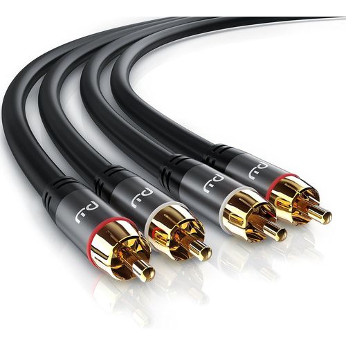 Câble Audio stéréo Cinch de 2 m - Câble coaxial entrée Aux - 2 x RCA mâle vers 2 x RCA mâle - Fiches plaquées Or de précision - Blindage continu - conducteur en cuivre sans oxygène,2m,Noir