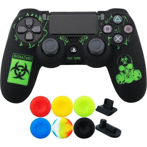 1 X Silicone Gravure Laser Protecteur Couverture Peau + 6 Thumb Grips Et Bouchons Anti-Poussière Pour Manette Ps4/Slim/Pro Risque Bio
