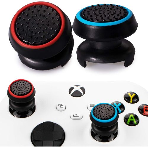 Fps Bâton Prises De Pouce Thumbstick Grip Et Prolongateur Impression Caoutchouc Silicone Poignée Couvrir 2 Ensembles Pour Manette Xbox Series X/S Et Xbox One (Noir Rouge+Bleu)