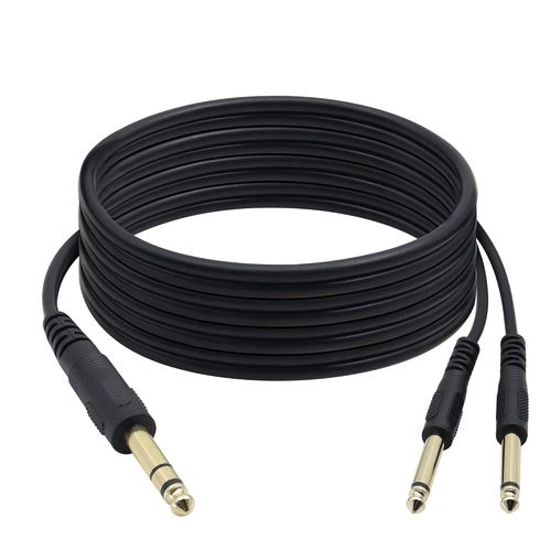 TRS 6.35 mm à 2 TS 6.35 mm Audio Dorure Câble TRS 1/4 mâle à Double TS 1/4 stéréo Y Splitter Mono Adaptateur Câble, 1,5m/4.9ft