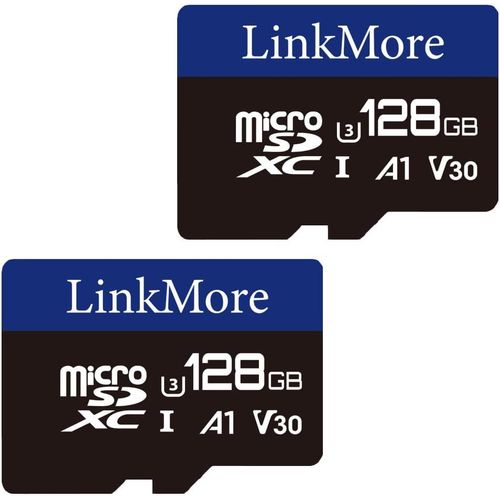 Carte 128 Go (Lot de 2 Cartes) Micro SDXC, A1, UHS-I, U3, V30, Classe 10, Adaptateur SD Inclus