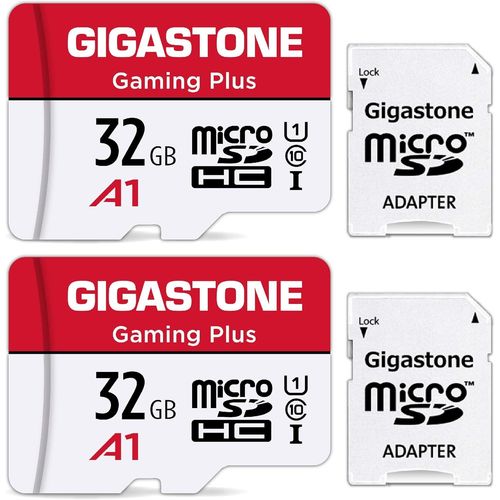 Carte Mémoire 32 Go Lot de 2 cartes, Gaming Plus Série, Vitesse de lecture allant jusqu'à 90 Mo/s. pour Full HD Vidéo Switch Gopro, A1 U1 C10 Carte Micro SDHC avec Mini étui et Adaptateur SD
