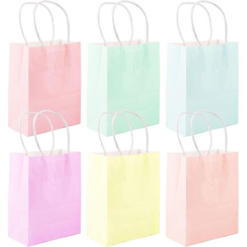24Pcs Sac avec Poignée Pochettes Cadeau Pâque Sachets Anniversaire Boîte à Dragées Bonbons Ballotin Papier 12x6x15cm Multicolore Bonbonnière Faveur Chocolat Mariage Baptême Fête Noël Party