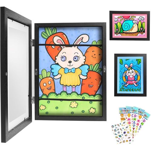 Cadre D'affichage D'?uvres D'art Pour Enfants, Cadres Artistiques Pour Enfants, Ouverture Frontale A4, Cadre De Rangement En Bois Pour Enfants Pour Toujours (Noir)