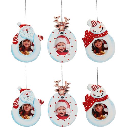 Cadre Photo Déco Noel (Lot de 6) - Taille des Photos 6,6 x 5,6 cm, 3 Designs Cadre pour Photo Suspension de Noel avec Fil pour Décoration de Sapin avec Photo de Famille et d¿Amis