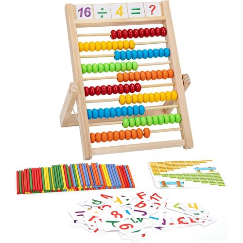 Boulier Règle Montessori en Bois, Mathématique Abaque avec Cadre de Comptage, 100 Bâtons de Comptage et Nombres Carte, Cadeau Jouet Éducatif pour Enfants à Partir de 3 Ans