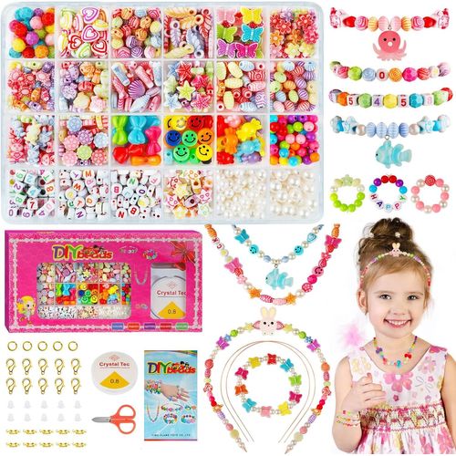700+pcs Perles pour Bracelet, Kit Perles Fabrication Bijoux Enfant Jouets Filles de 5 à 12 Ans, Coffret Perles Cadeaux de Noël et d'anniversaire