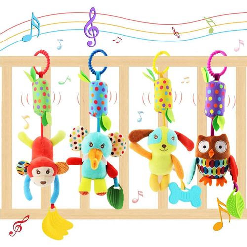 Jouets De Poussette, 4pcs Jouets Suspendus Cadeau Pour Bébé, Jouets Hochet Suspendus, Peluche Jouet À Suspendre Pour 0,3,6,9,12 Mois Garçons Filles Cadeaux D'anniversaire
