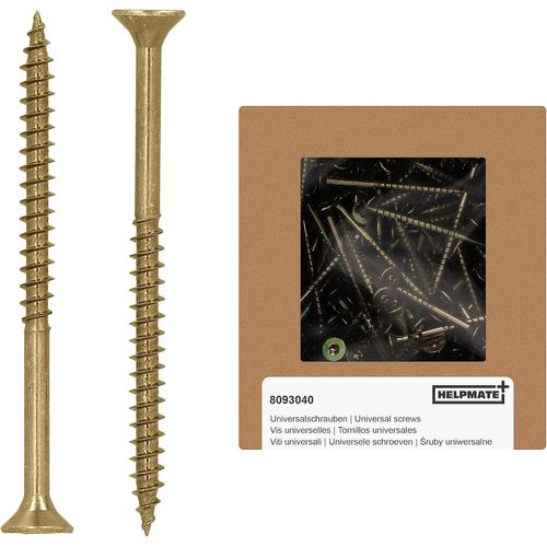 Vis universelles tête fraisée 5x70 passivées jaune - 90 vis à bois avec entraînement en T et filetage partiel - Boulons pour panneaux de particules pour l'intérieur & l'extérieur protégé