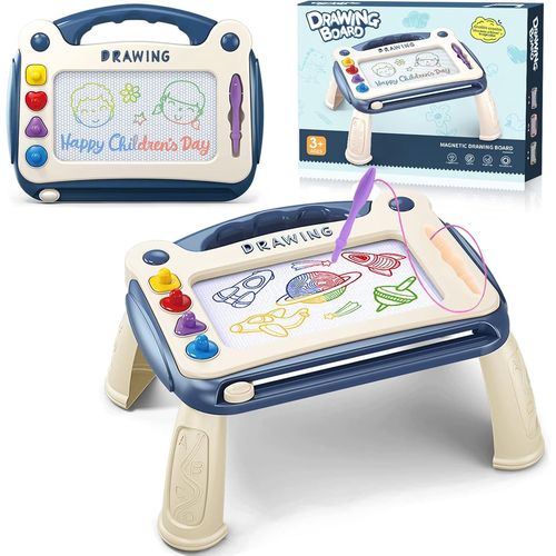 Ardoise Magique, Bleu Tableau, Tableau de Dessin Magnétique Effaçablem avec Pieds, Enfant 2 Ans Educatif, pour Garçons Filles Jouets 2-5 Ans
