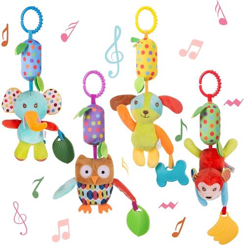 4 Pack Jouet De Poussette Pour Bébés,Berceau Hochet Jouets Animales,Jouets Suspendus Pour Bébés Landau,Jouets Doux De Bébé De Hochets Pour Garçons Et Filles