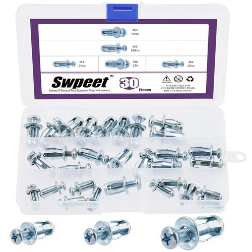 Lot de 30 écrous de cric M4 M5 M6 - Écrous de pétale - Écrous d'extension - Chevilles avec vis - Assemblage pour mur creux, fer - Utilisation sur mur doux et fin (assortiment de kit)