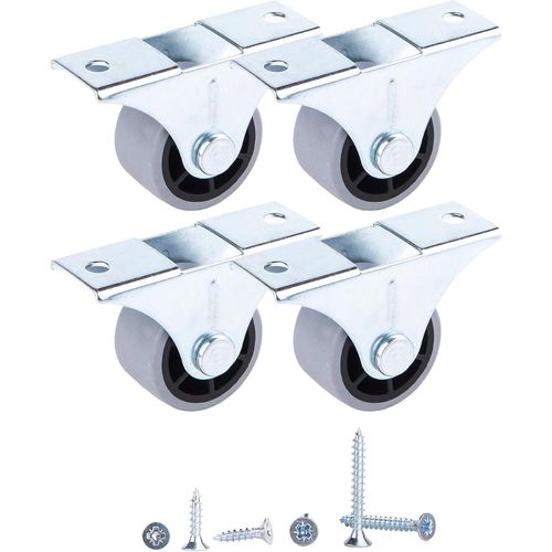 Lot de 4 roulettes de 30 mm en caoutchouc souple avec plaque métallique et vis