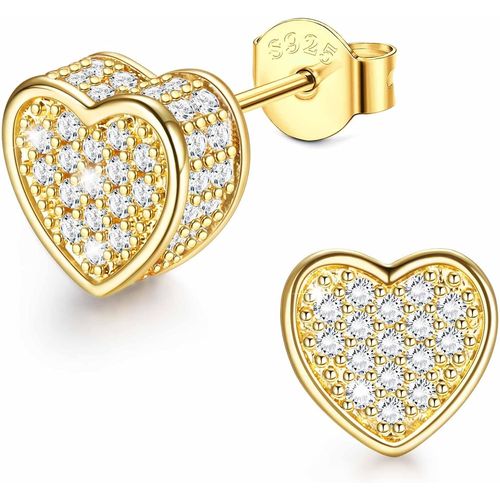 Boucles D'oreilles En Argent Sterling 925 Plaqué Or 14 Carats - Hypoallergéniques - Rondes Et En Forme De C?ur - Avec Micro Pavé De Zircones 5a+ - Bijou Hip Hop Pour Homme Et Femme