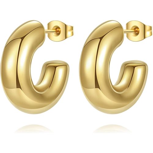 Boucles D'oreilles Créoles Or Femme, Légères Acier Inoxydable Ouvertes Creoles Avec Plaqué 18k Or, Hypoallergénique Bijoux Cadeau Pour Femme Fille