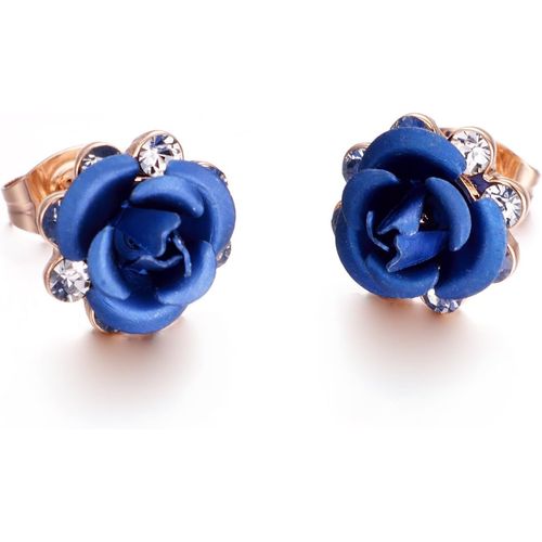 Rouge Bleu Fleur Boucles D'oreilles Femme Plaqué Rose Gold/Argent Zirconium Clou D'oreille Bijoux Cadeau Saint Valentin Mariage