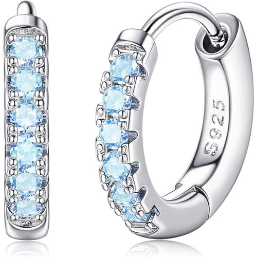 Boucles D'oreilles Créoles En Argent Sterling 925 Pour Femmes Filles Huggie Hypoallergénique Zircon Cubique Petites Boucles D'oreilles Cartilage Cadeau Bijoux Argent/Noir/Bleu/Vert
