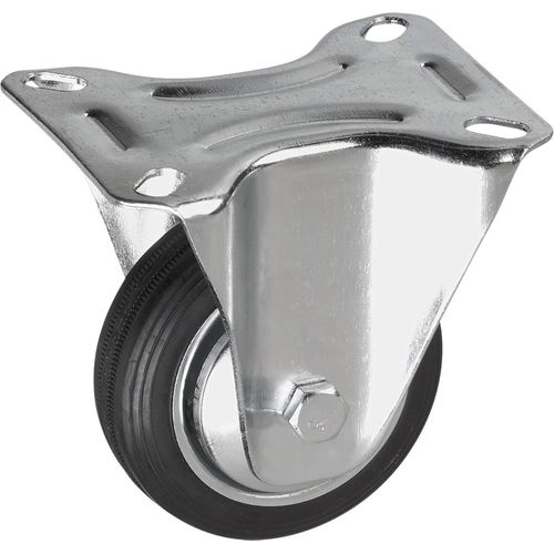 Roulette fixe Ø 100 mm - Plaque 104 x 80 mm - Roue en caoutchouc plein - Surface de roulement souple - Roulement à rouleaux - Charge maximale 70 kg/Roulette de transport/Roulette