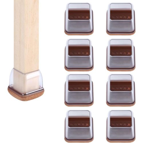 8 Pièces Protection Pied De Chaise Silicone,Petit Patin De Chaise,Protections De Sol En Silicone Transparent Pour Pieds De Chaise Avec Patins En Feutre(14-19mm)