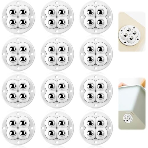 Lot de 12 mini roulettes auto-adhésives pivotantes pivotantes pivotantes à 360° pour appareils de cuisine, petits meubles (blanc)