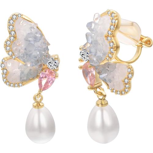 Argent Sterling 925 Fleurs De Cerisier Papillon Zirconium Boucle Oreille Femme Boucles D'oreilles Plaqué Or Baroque Perle Pendantes