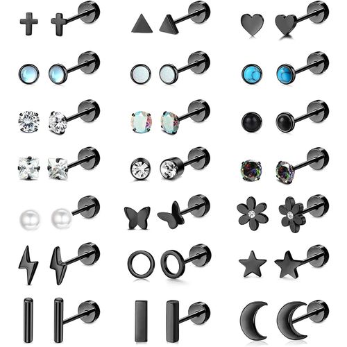 21paires Boucles D'oreilles À Vis Pour Femmes Hommes 20g Acier Inoxydable Petite Boucles D'oreilles Pour Cartilage Tragus Daith Helix Piercing Oreille Vis Dos Plat Boucles D'oreilles