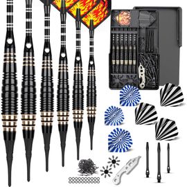Flechette Pointe Plastique Fléchettes 6pcs 18 Grammes avec 50 Pointes Flechette Plastique 20 Anneaux en Caoutchouc 12 Vol Flechettes pour Cible Electronique,Emballage boîte Cadeau