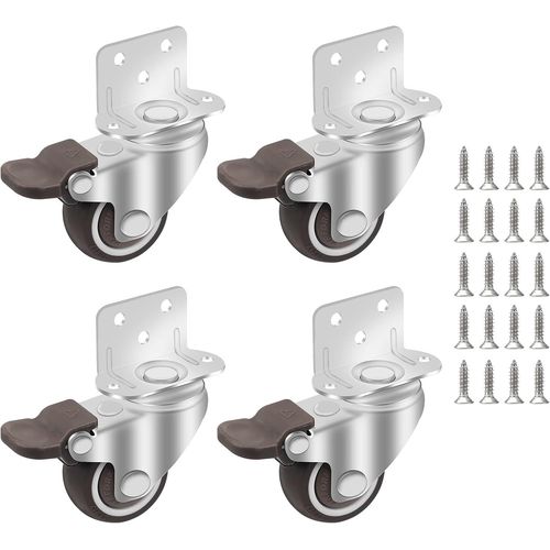 Roulettes pour Meubles 38MM, 4 Pcs Roulettes Pivotantes Avec Frein, Roulettes en Caoutchouc con 20 Vis, Plaque de Montage de Type L, Roulettes de Transport pour Berceaux et Chariots