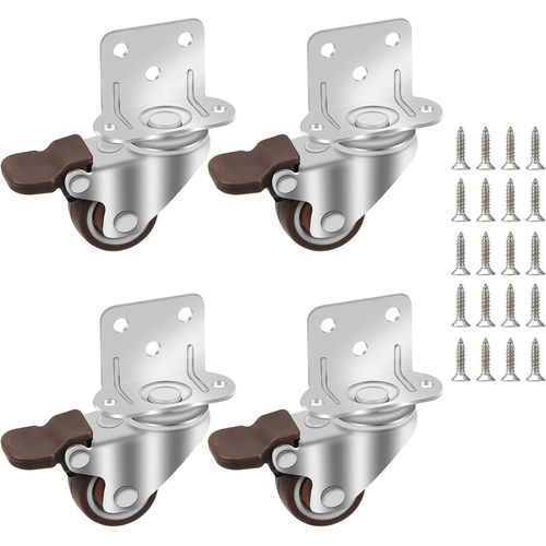 Roulettes pour Meubles 32MM, 4 Pcs Roulettes Pivotantes Avec Frein, Roulettes en Caoutchouc con 20 Vis, Plaque de Montage de Type L, Roulettes de Transport pour Berceaux et Chariots