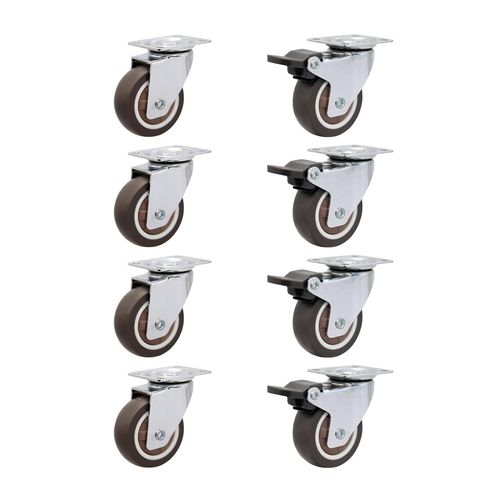 Petites Roulettes Pivotantes Silencieuses en TPR avec Frein Ø 25 x 13 mm Pour la Chaise Chariot Meuble Caoutchouc Roulettes avec Montage en Plaque Capacité de Charge 40kg Lot de 8